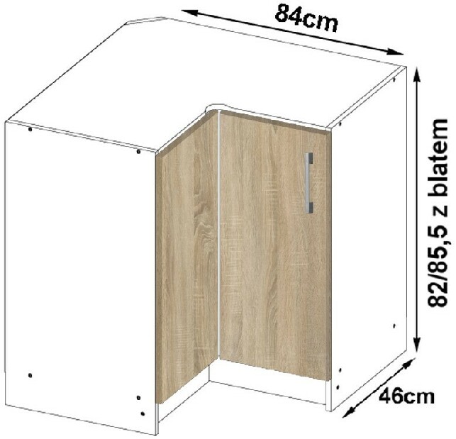 Rohová dolní kuchyňská skříňka Lula s90 90n (bílá + dub sonoma)
