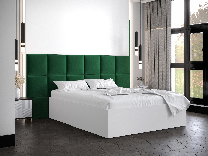 Manželská postel s čalouněným čelem 160 cm Brittany 4 (bílá matná + zelená) (s roštem)