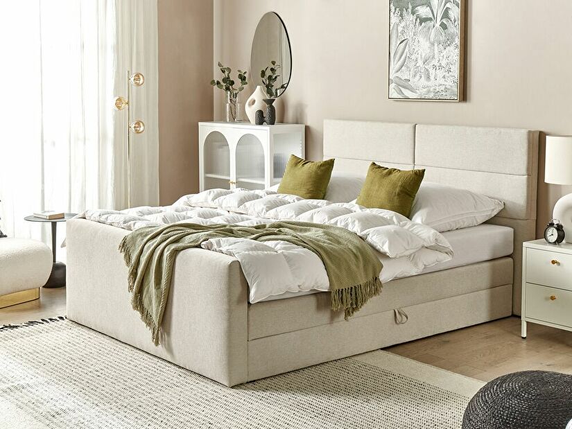 Manželská postel 180 cm Aoyun (béžová) (s roštem a matrací) (s úl. prostorem)