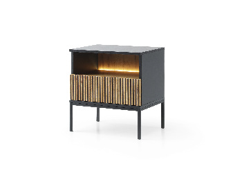Noční stolek Silvano S54 (černá + dub wotan) (s LED osvětlením)