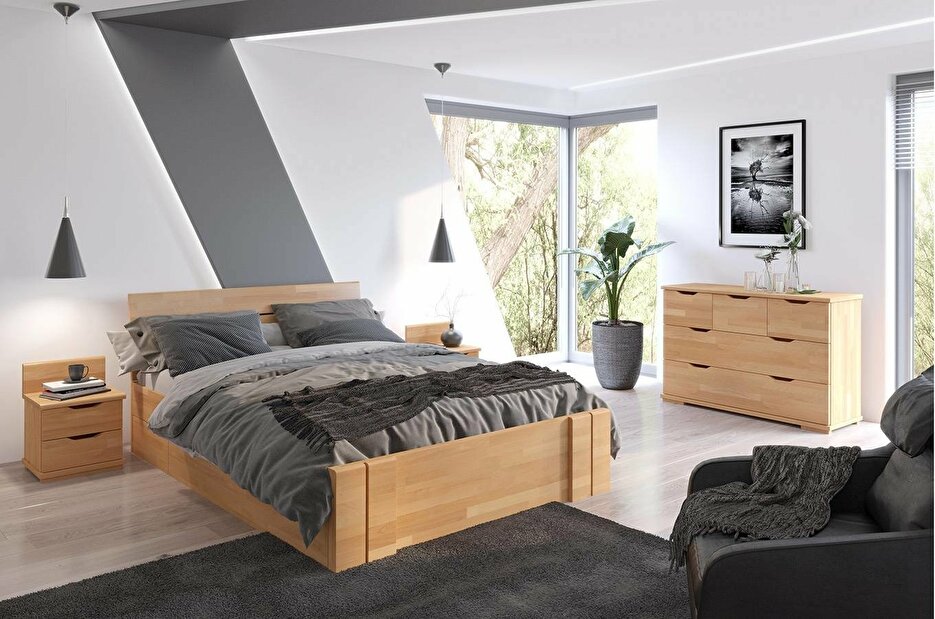 Manželská postel 200 cm Naturlig Tosen High Drawers (buk)