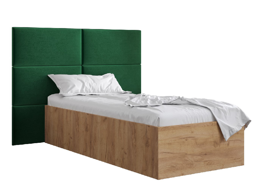 Jednolůžková postel s čalouněným čelem 90 cm Brittany 2 (dub craft zlatý + zelená) (s roštem)