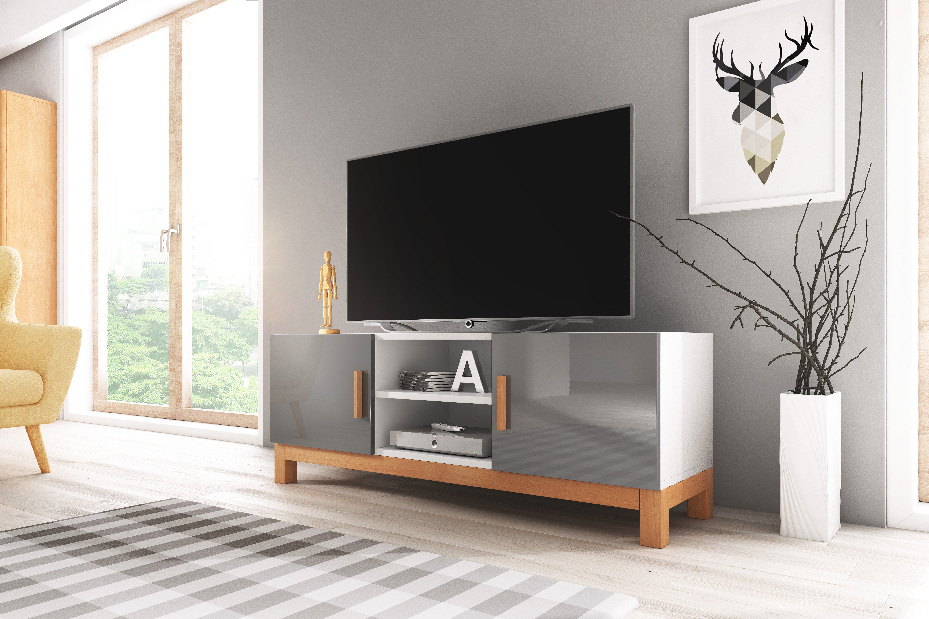 TV stolek/skříňka Norge (šedý lesk + bílá matná)