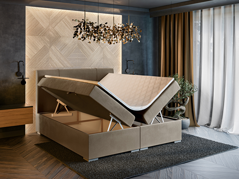 Manželská postel Boxspring 140 cm Gal (tmavobéžová) (s matrací a úl. prostorem)