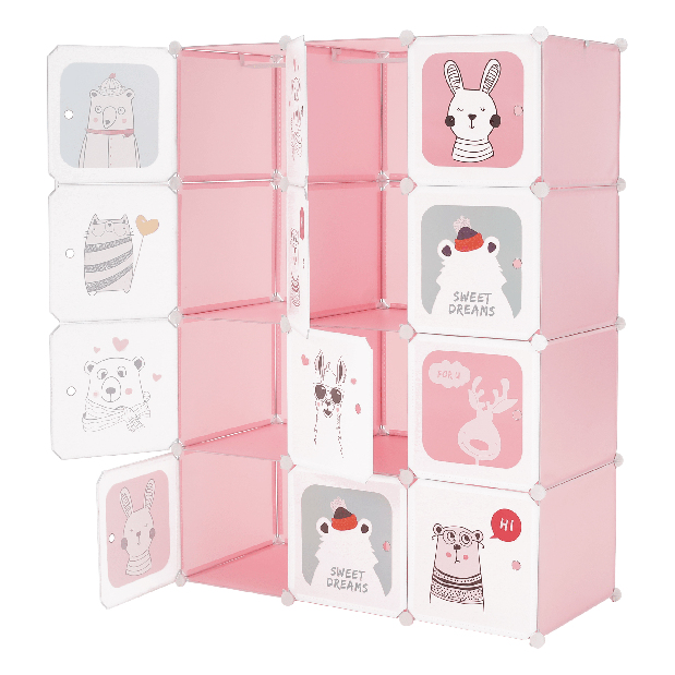 Dětská modulární skříň Fresh Pink (růžová + dětský vzor)