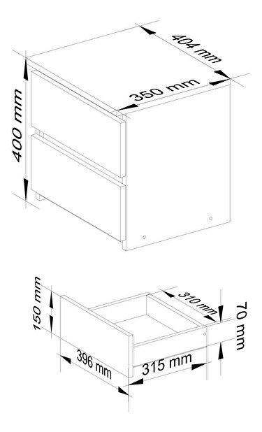 Noční stolek Cleania CL2 (bílá + dub sonoma)