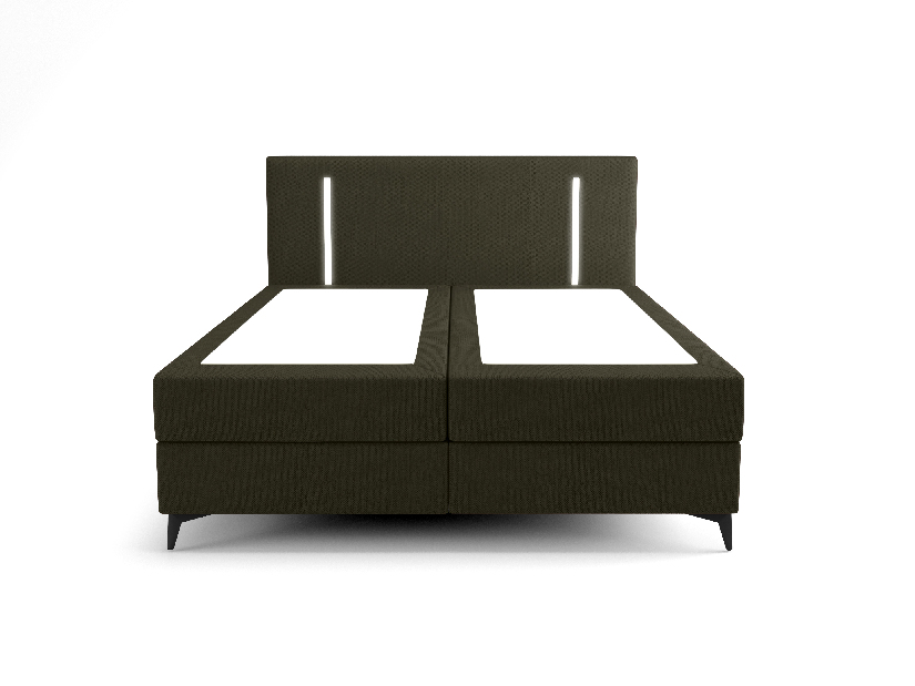 Manželská postel 140 cm Ortega Comfort (olivová zelená) (s roštem a matrací, s úl. prostorem) (s LED osvětlením)