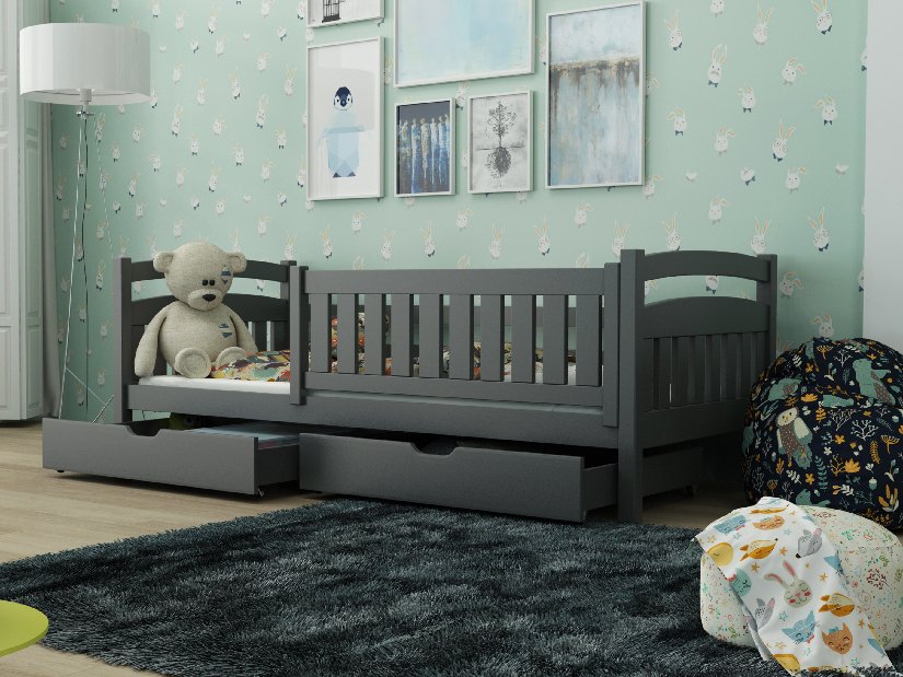 Dětská postel 90 cm Tarra (s roštem a úl. prostorem) (grafit) *výprodej