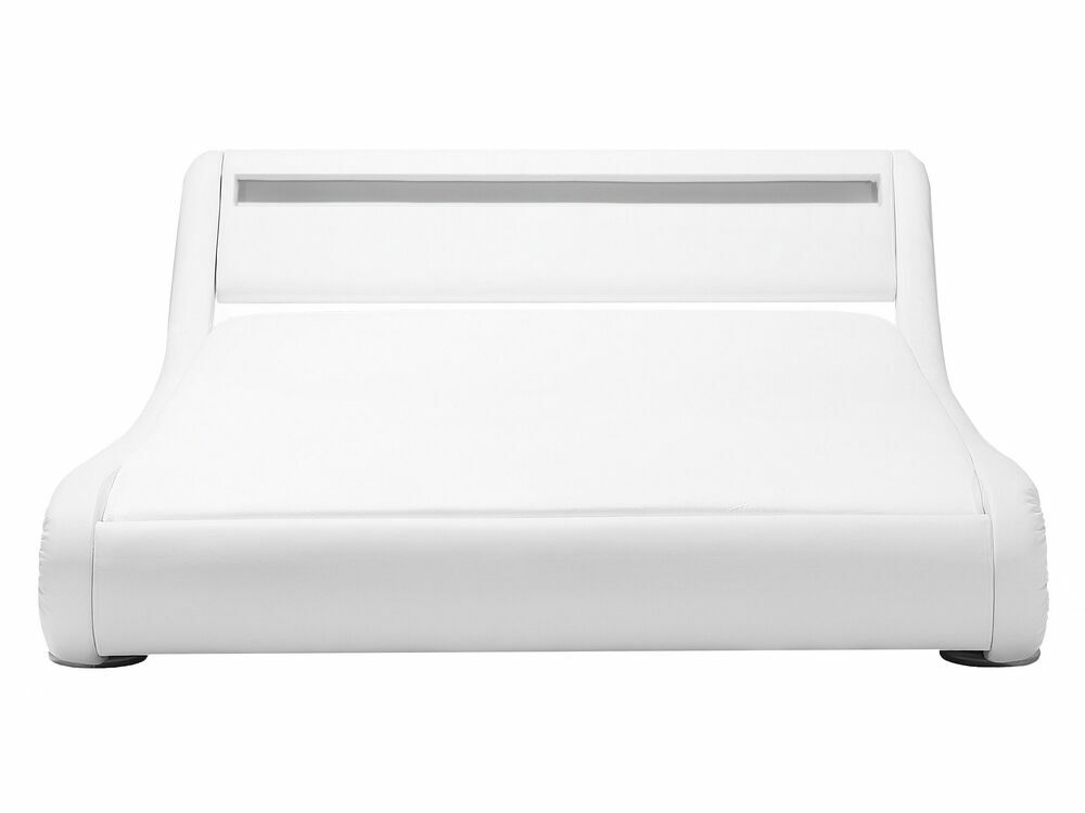 Manželská postel 140 cm AGINON (syntetická kůže) (bílá) (s roštem, matrací a LED osvětlením)