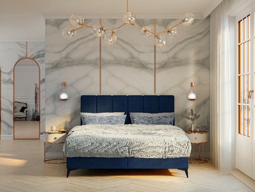 Manželská postel Boxspring 160 cm Axel (tmavě modrá) (s matrací a úl. prostorem)