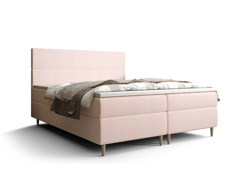 Manželská postel Boxspring 160 cm Flu Comfort (světlorůžová) (s matrací a úložným prostorem)