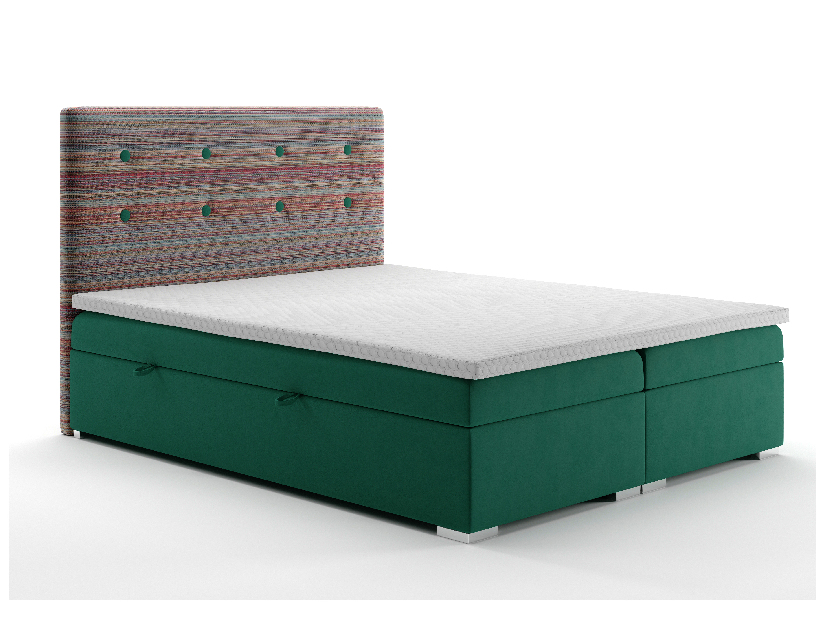 Kontinentální postel 140 cm Rinoletto (tmavě zelená + vícebarevné) (s úložným prostorem)