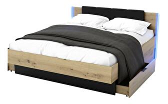 Manželská postel 160 cm Lewell (s úl. prostorem) (dub artisan + černá)