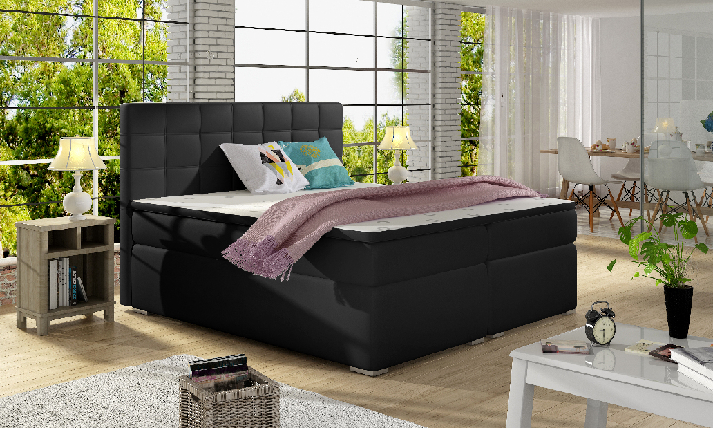 Manželská postel Boxspring 180 cm Abbie (černá Soft 11) (s matracemi)