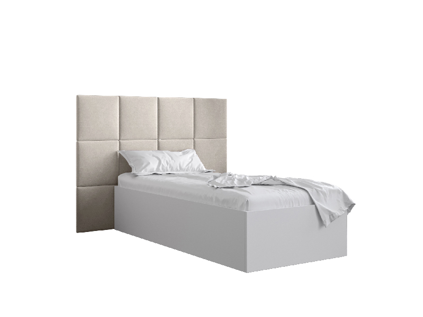 Jednolůžková postel s čalouněným čelem 90 cm Brittany 4 (bílá matná + krémová) (s roštem)
