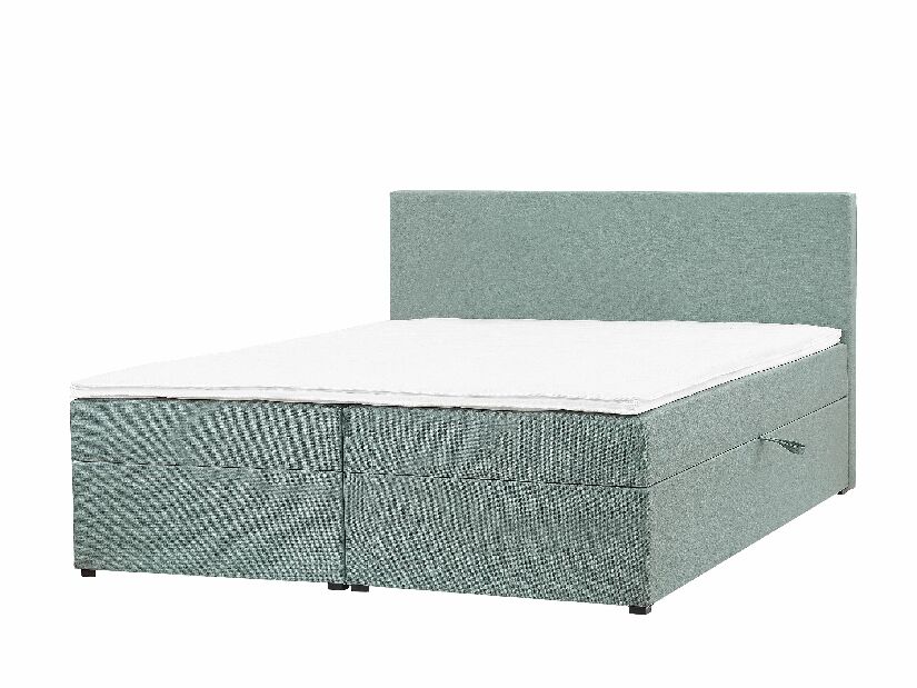 Manželská postel Boxspring 160 cm SENNOR (s matracemi a úl. prostorem) (světle zelená)
