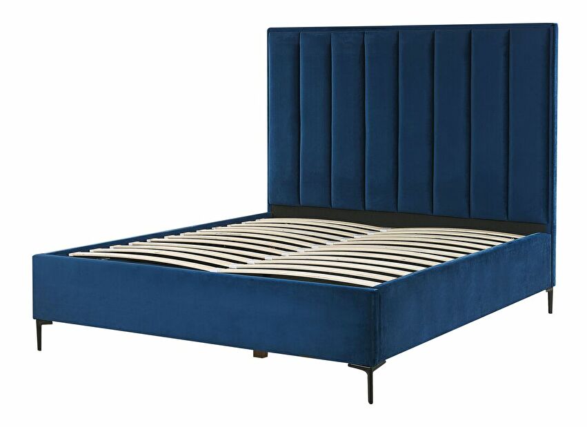 Manželská postel 140 cm s nočními stolky Saturnino (modrá) (s roštem a úložným prostorem)
