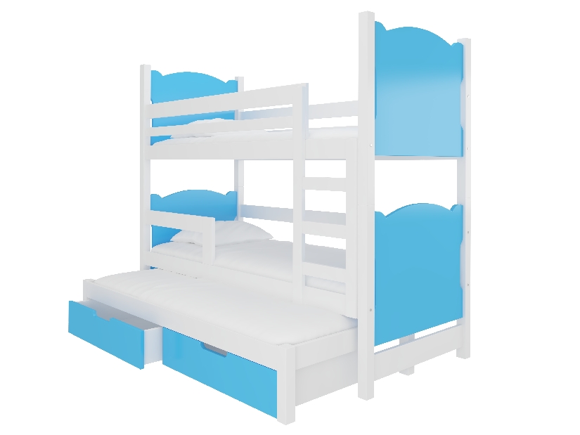 Patrová dětská postel 180x75 cm Lukrece (s roštem a matrací) (bílá + modrá)