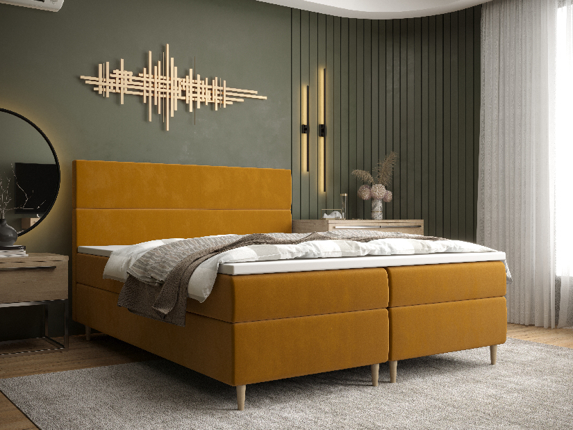 Manželská postel Boxspring 160 cm Flu (zlatá) (s matrací a úložným prostorem)