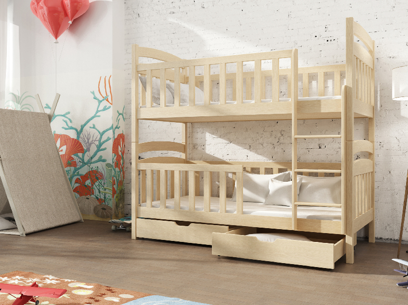 Dětská postel 90 cm Antone (s roštem a úl. prostorem) (borovice)