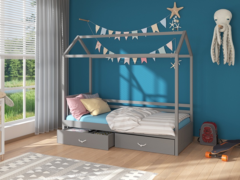 Dětská postel 180x80 cm Rosie I (s roštem a matrací) (šedá)