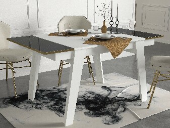Jídelní stůl (pro 6 osob) Raven (Bílá + Zlatá + Černá)