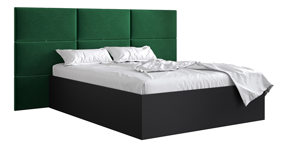 Manželská postel s čalouněným čelem 160 cm Brittany 2 (černá matná + zelená) (s roštem)