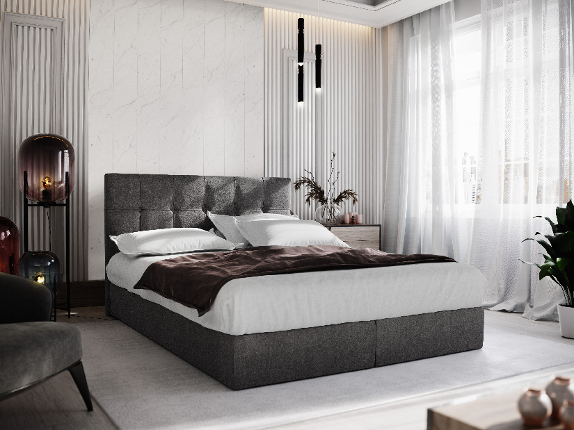 Manželská postel Boxspring 180 cm Porto Comfort (šedá) (s matrací a úložným prostorem)