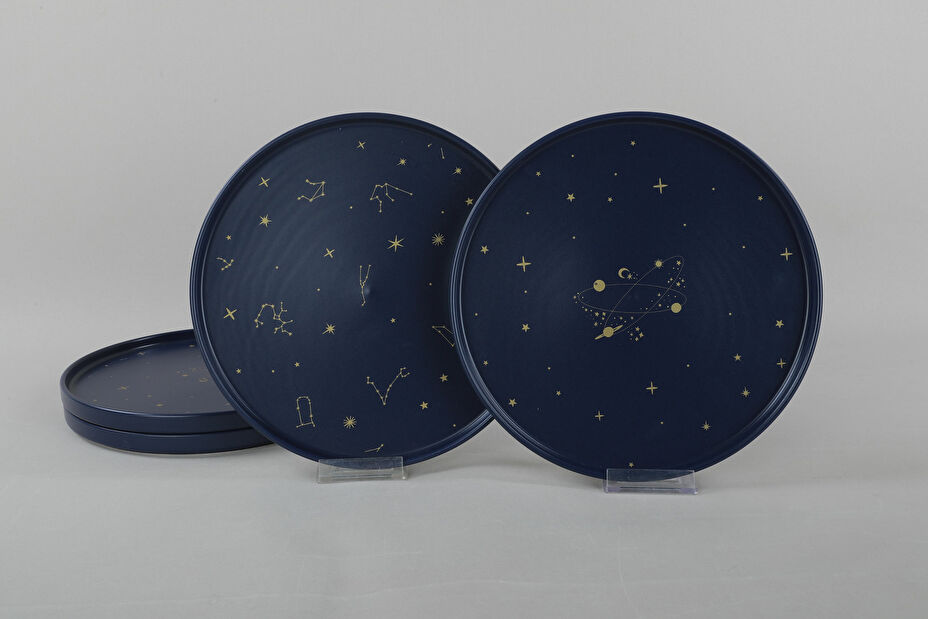 Sada mělkých talířů (4 ks.) Shitake (tmavě modrá + zlatá)