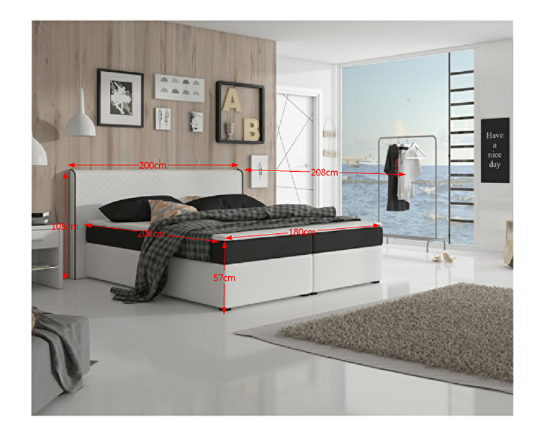 Manželská postel Boxspring 180 cm Novara komfort (bílá + černá) (s matrací a roštem) *bazár