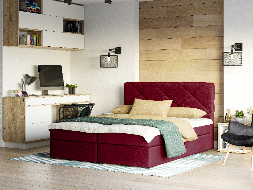 Kontinentální postel 180x200 cm Karum Comfort (bordó) (s roštem a matrací)