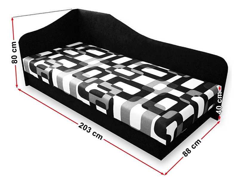 Jednolůžková postel (válenda) 80 cm Lady 87 (Černá 39 + Gusto 12) (L)