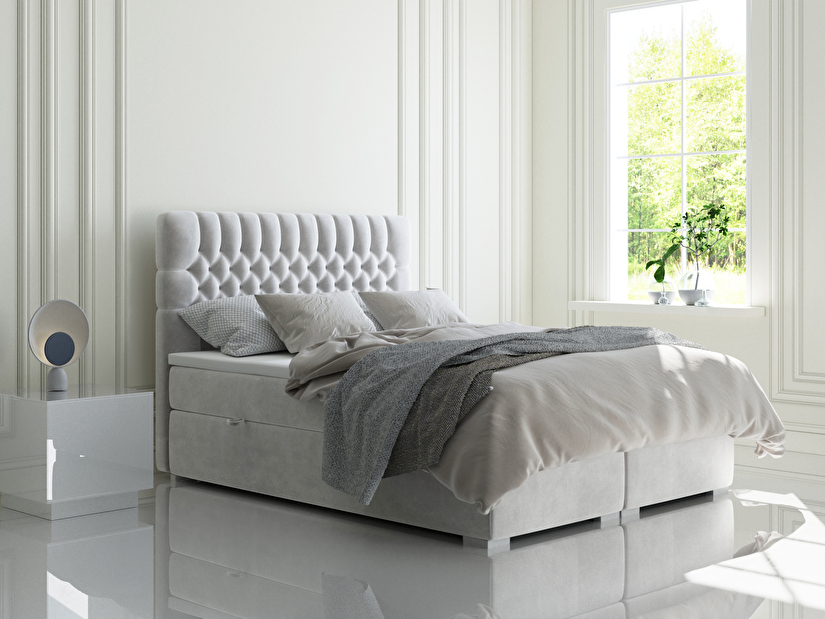 Kontinentální postel 180 cm Daliny (světle šedá) (s úložným prostorem)