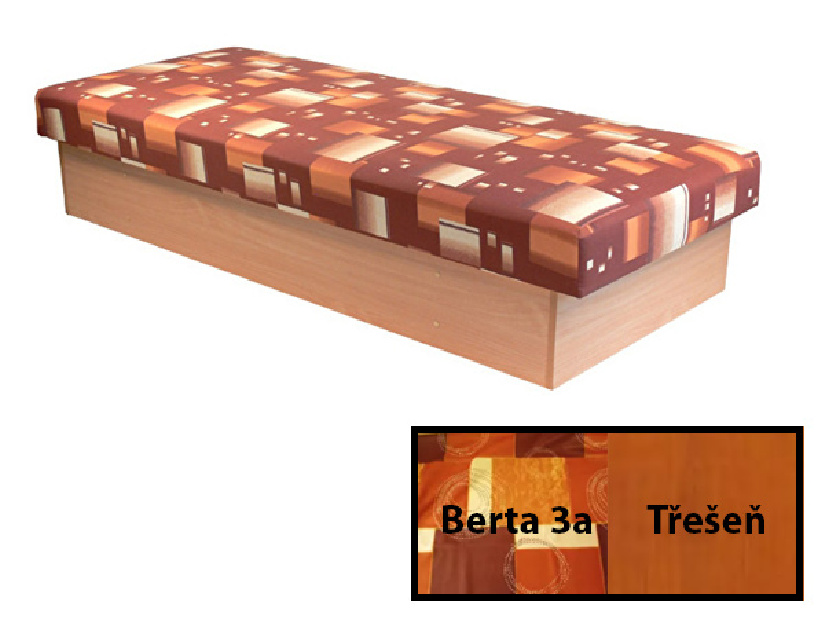 Jednolůžková postel (válenda) 80 cm Edna 12 (s pružinovou matrací) (třešeň + vzor Berta 3a) *výprodej