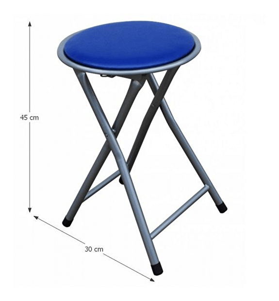 Skládací taburet/židle Ivola (modrá ekokůže + šedá) 