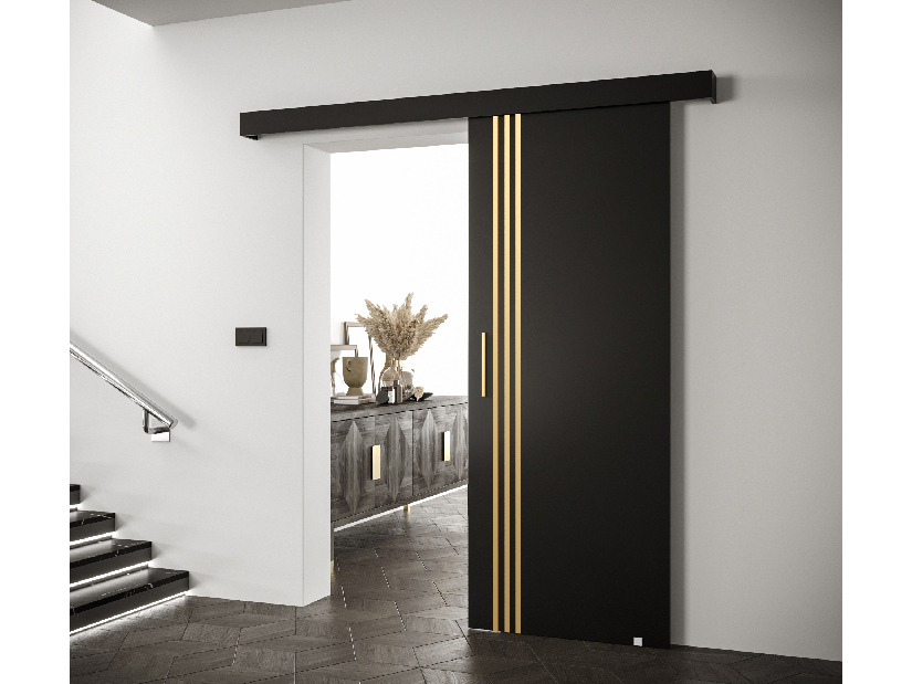 Posuvné dveře 90 cm Sharlene VI (černá matná + černá matná + zlatá)