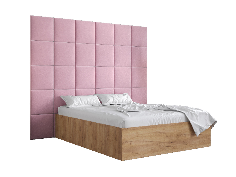 Manželská postel s čalouněným čelem 160 cm Brittany 3 (dub craft zlatý + růžová) (s roštem)