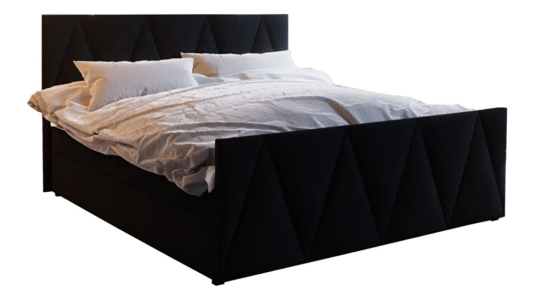 Manželská postel Boxspring 160 cm Milagros 3 (černá) (s matrací a úložným prostorem)