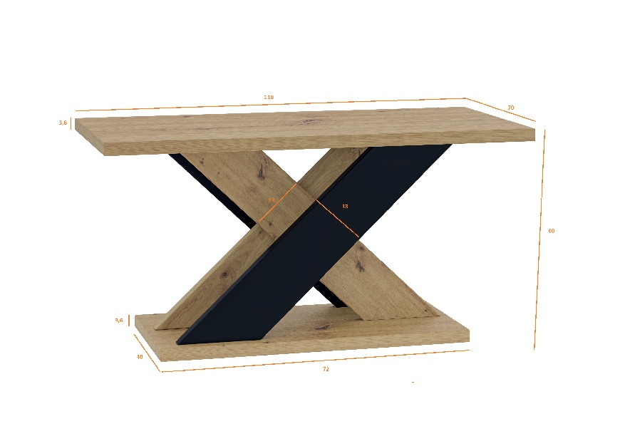 Konferenční stolek Xalin (lesk černý + kámen)