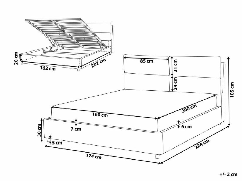Manželská postel 160 cm Batil (béžová) (s roštem) (s úl. prostorem)