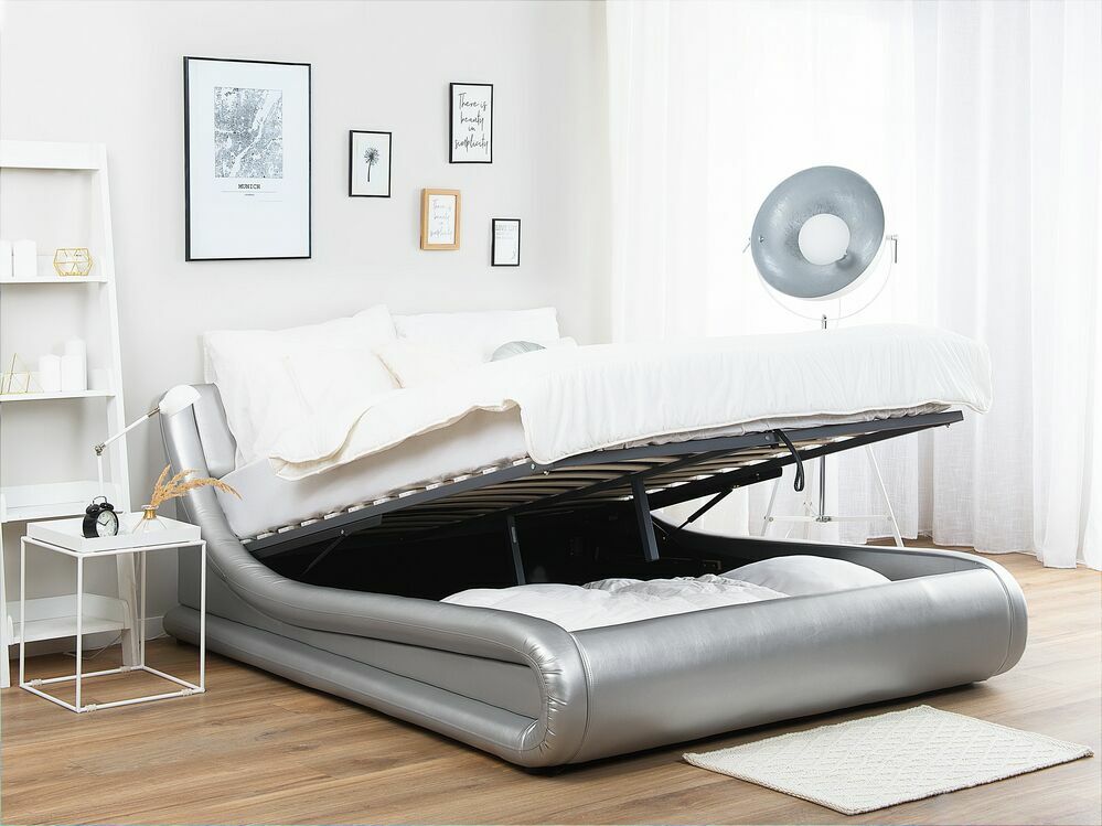 Manželská postel 160 cm AVENUE (s roštem a úl. prostorem) (stříbrná)