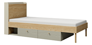 Jednolůžková postel 90x200 cm Yoda 13 (světlobéžová + dub olejovaný + eukalyptus) (P)