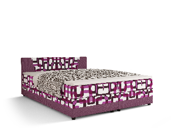 Manželská postel Boxspring 140 cm Linda (vzor + fialová) (s matrací a úložným prostorem)