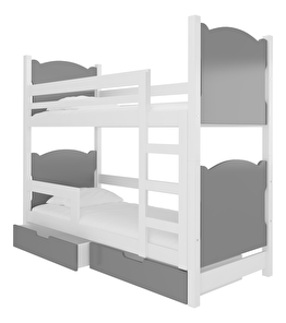 Patrová dětská postel 180x75 cm Marryann (s roštem a matrací) (bílá + šedá)