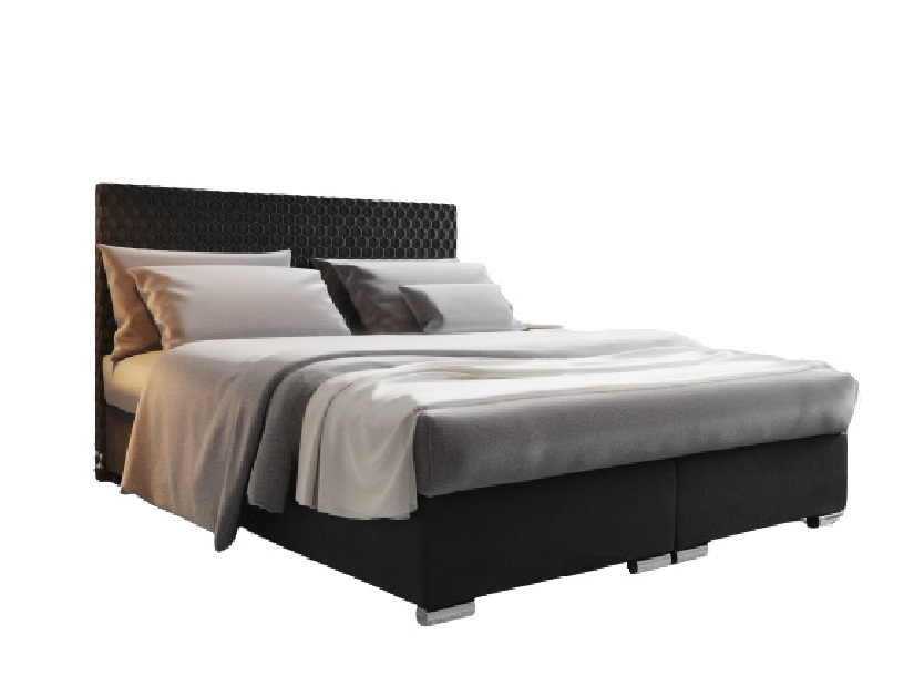 Kontinentální postel 140 cm Harlan Comfort (černá) (s roštem, matrací a úl. prostorem)