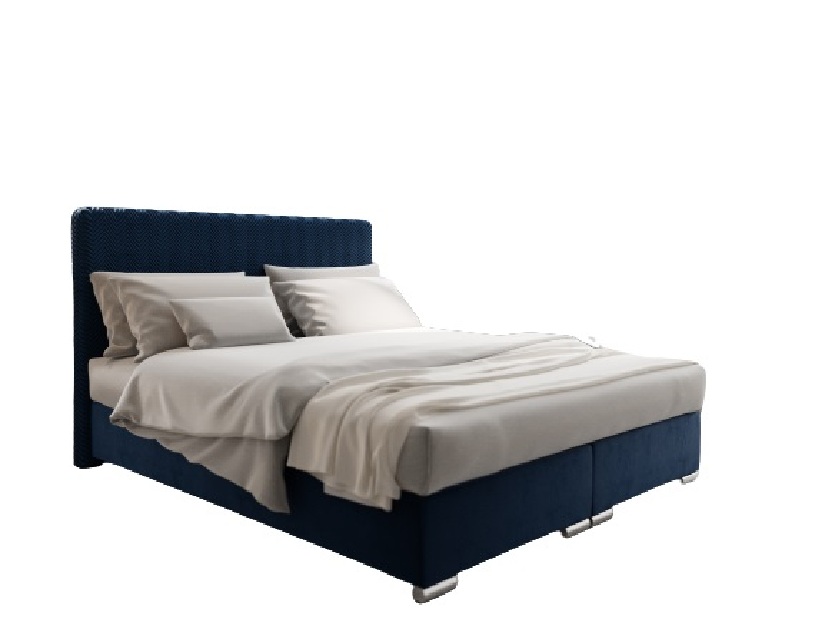 Manželská postel 140 cm Boxspring Penarth Comfort (tmavě modrá) (s roštem, matrací a úl. prostorem)