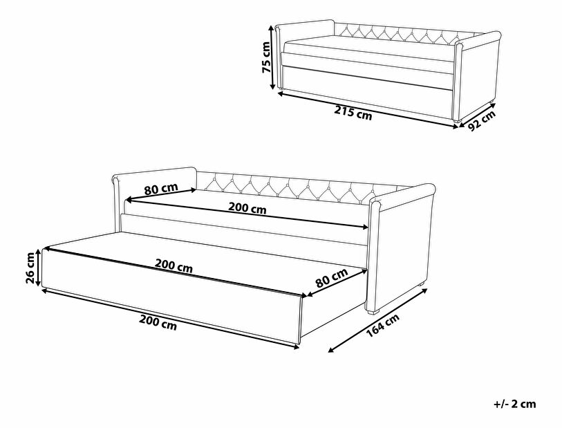 Rozkládací postel 80 cm LISABON (s roštem) (béžová)