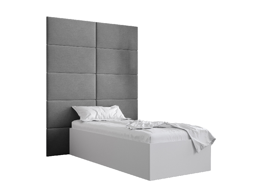 Jednolůžková postel s čalouněným čelem 90 cm Brittany 1 (bílá matná + šedá) (s roštem)