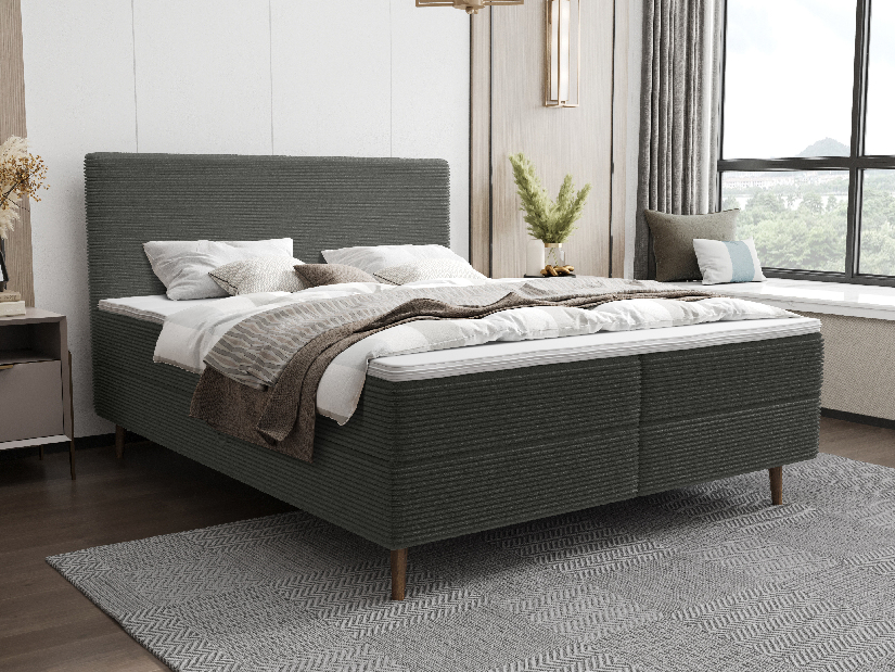 Manželská postel 200 cm Napoli Comfort (tmavě zelená) (s roštem, s úl. prostorem)