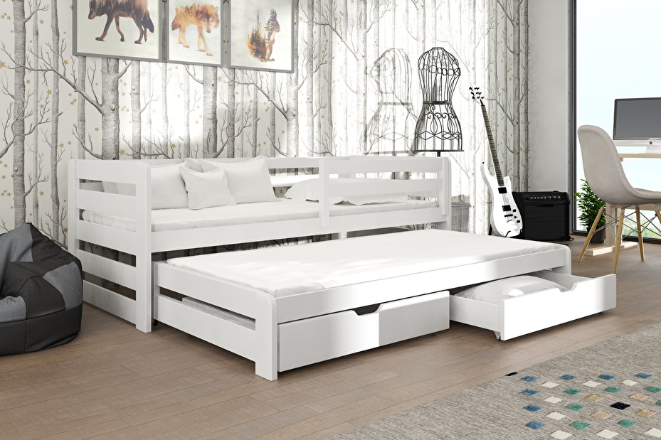 Dětská postel 80 cm SIMO (s roštem a úl. prostorem) (bílá)